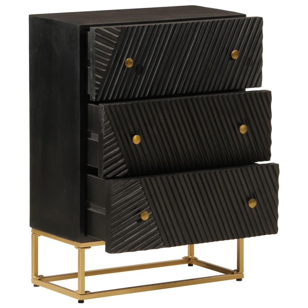 Nachttisch Schwarz 40x30x50 cm Massivholz Mango und Eisen