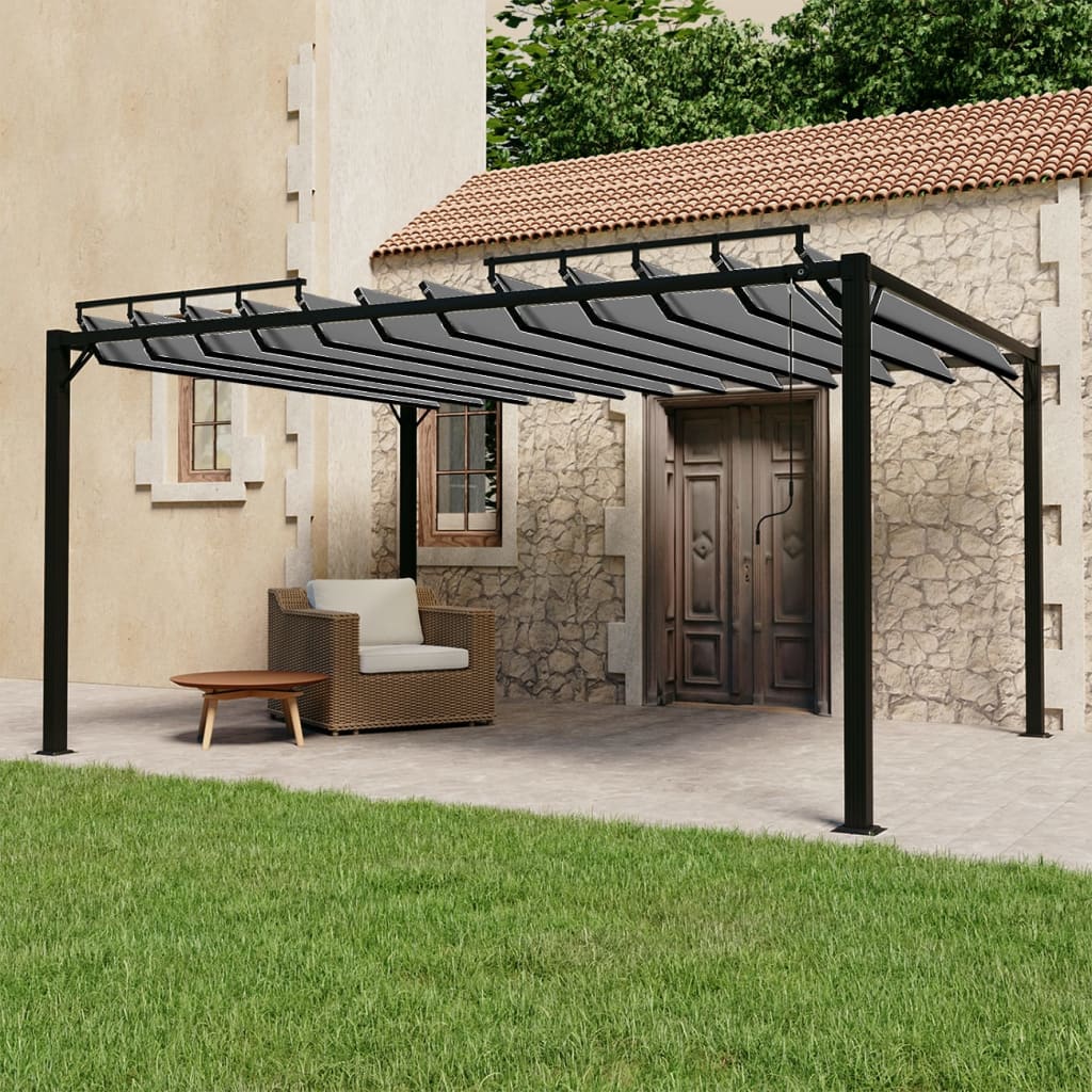 Pergola mit Lamellendach 3x3 m Creme Stoff und Aluminium