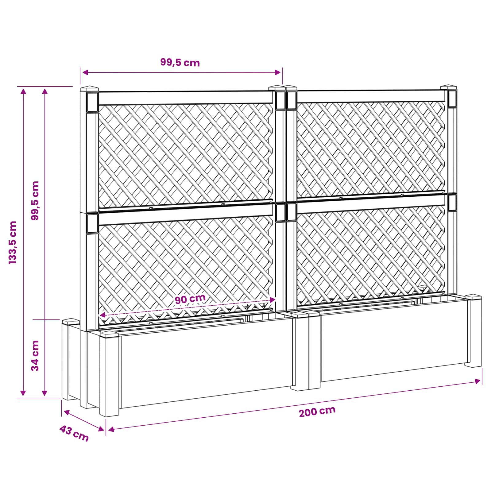 Großer Pflanzer mit Spalier Weiß 99,5 x 43 x 133,5 PP