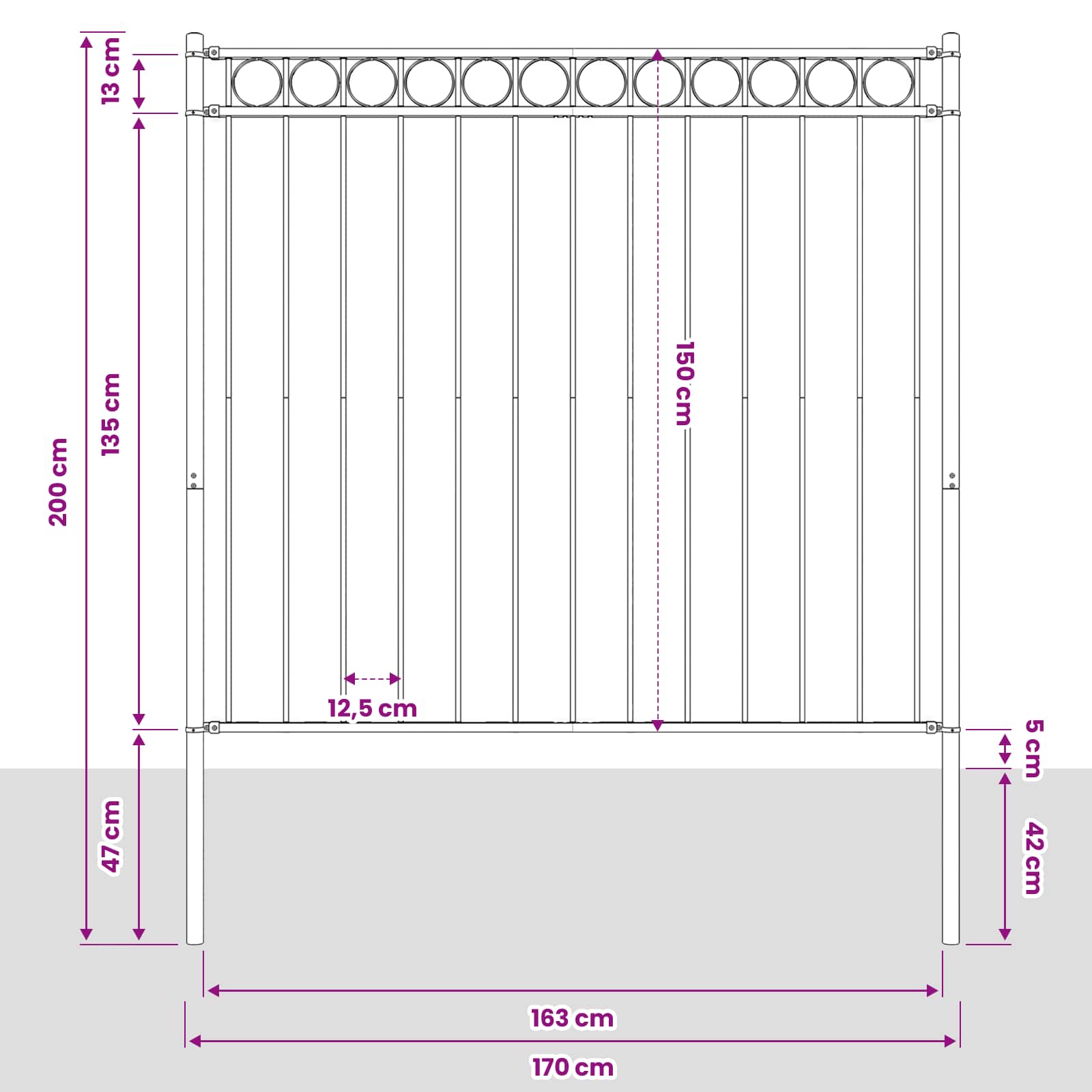 Gartenzaun ASSEN Stahl 1,7 x 0,8 m Schwarz