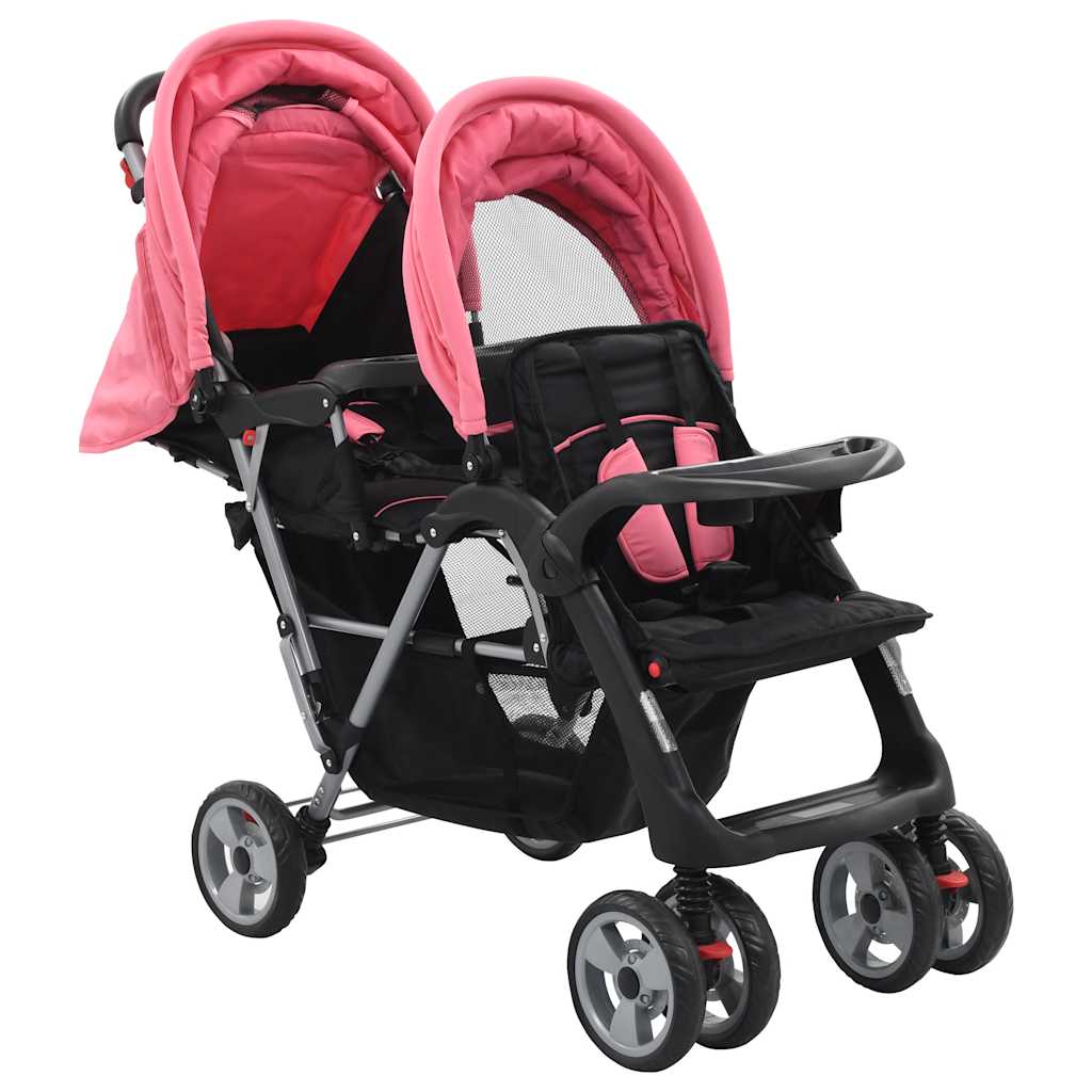 Tandem-Kinderwagen Stahl Rot und Schwarz