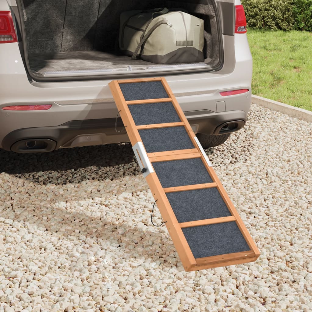Hunderampe Grau 100x40 cm Massivholz Tanne