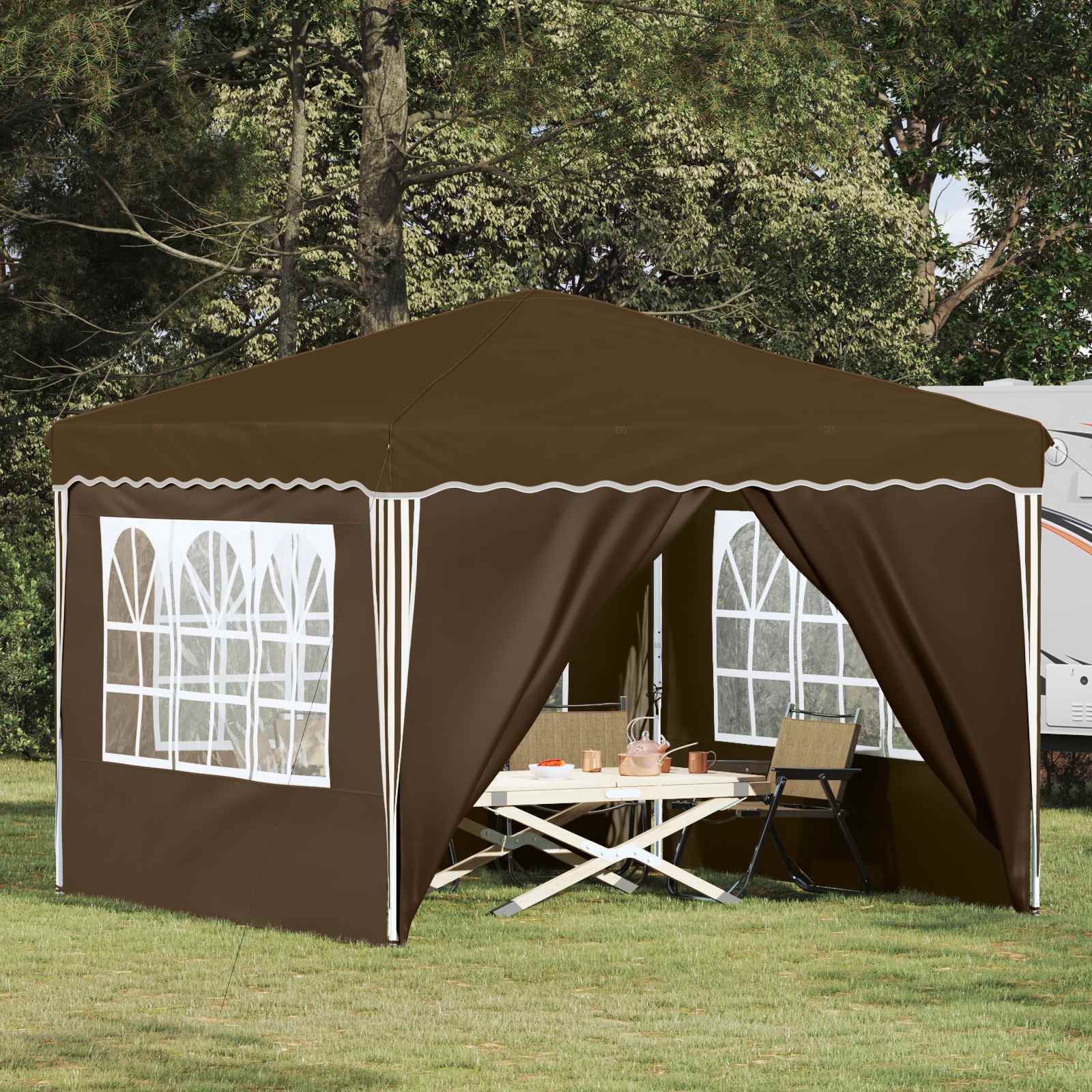 Pop-up Partyzelt 288 x 288 x 245 cm Creme Oxford-Stoff