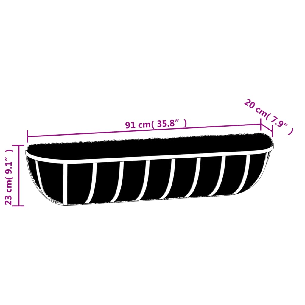 Wand-Pflanzkörbe 2 Stk. Kokoseinlage Schwarz 61x19x16 cm Stahl