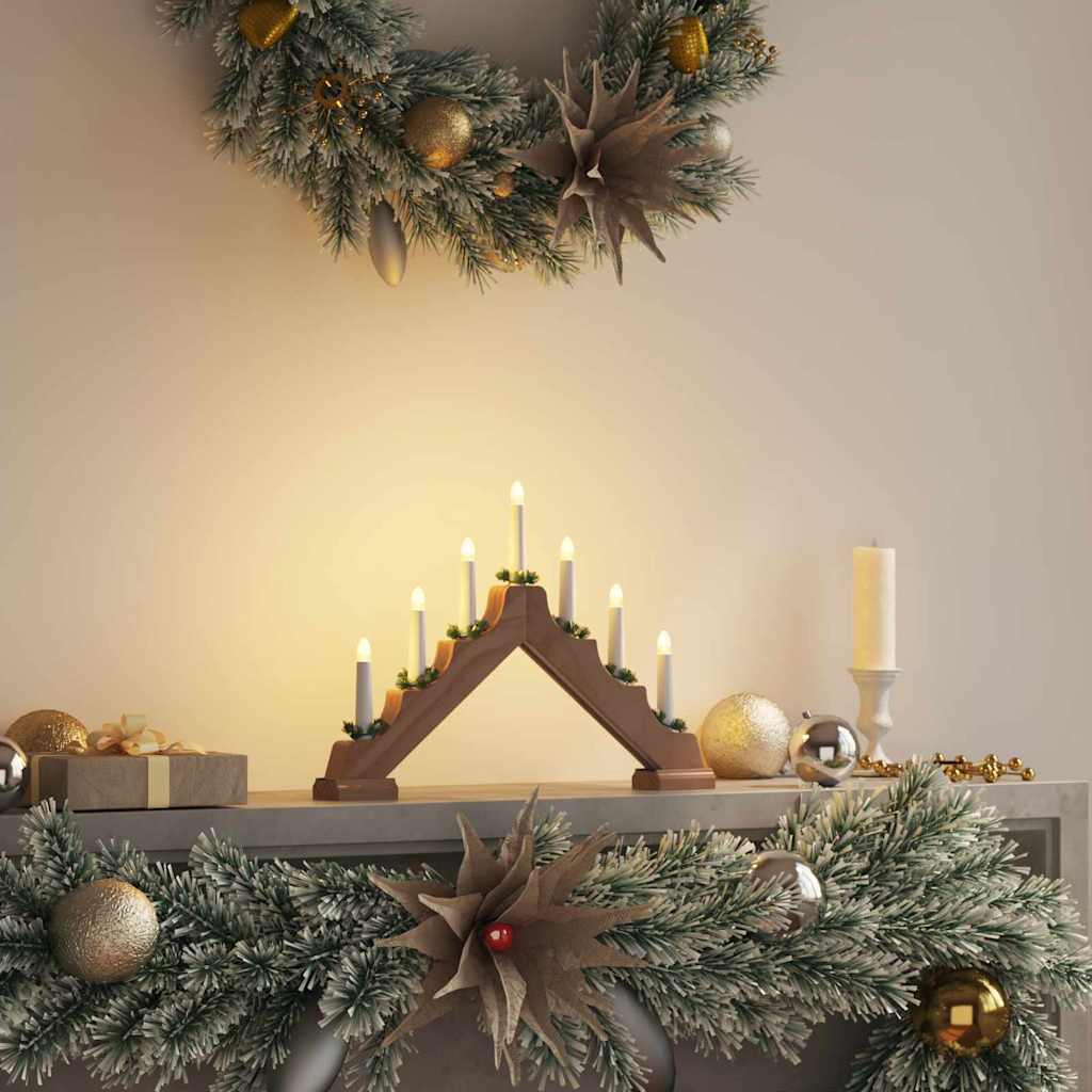 Weihnachtskerzenbrücke mit 7 LEDs Braun 39,5 x 5 x 29 cm