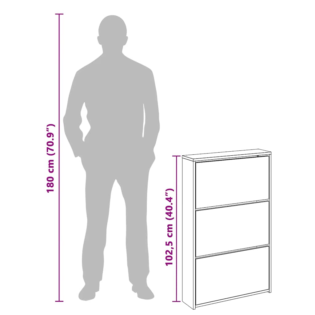 Schuhschrank mit 2 Fächern Spiegel Eiche-Optik 63x17x67 cm
