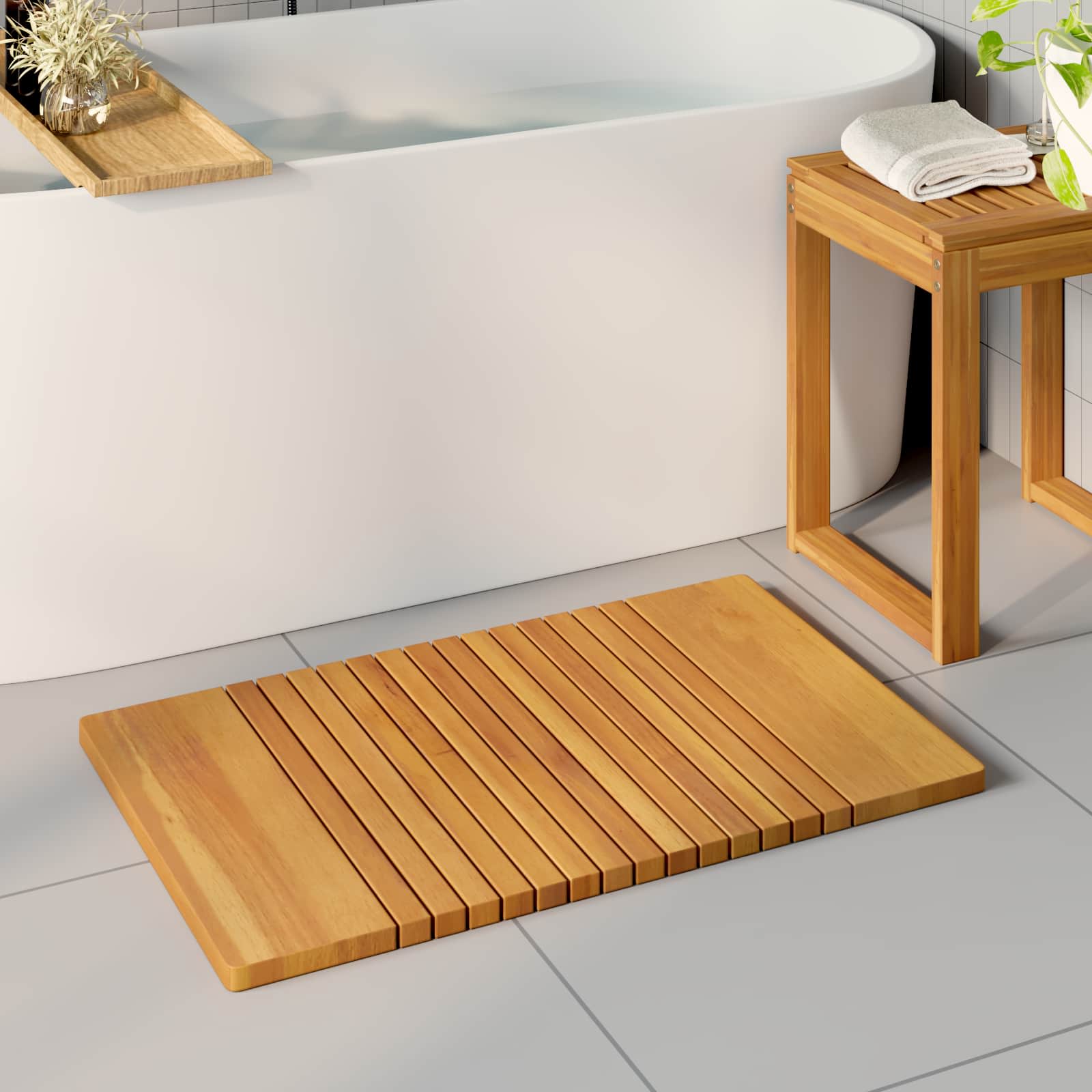 Badematte Uni Braun 59 x 40 cm Massives Akazienholz