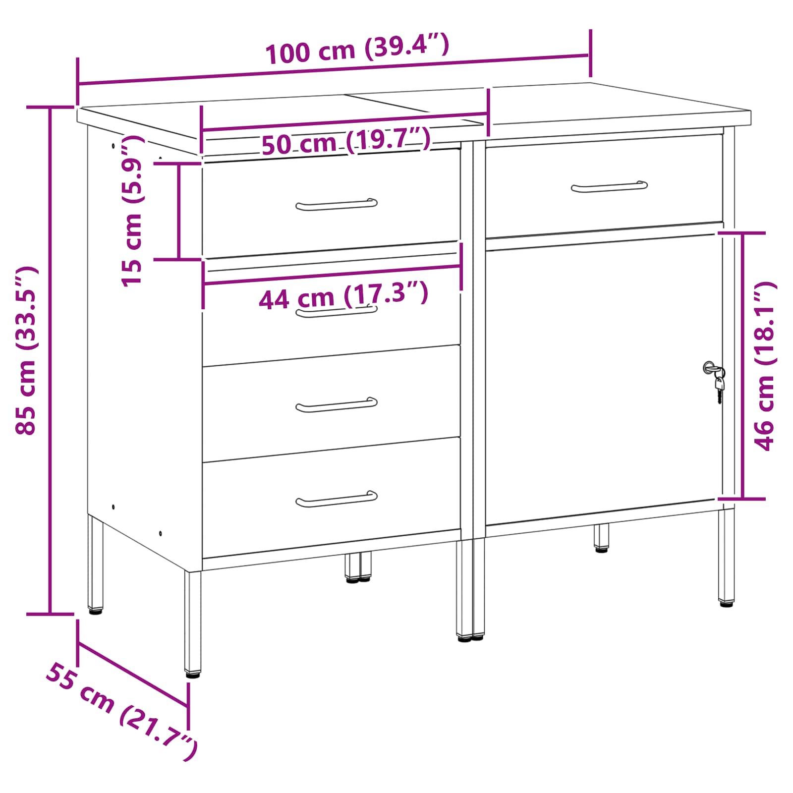 Werkbank mit Schubladen 2 pcs Rot und Grau 100 x 55 x 85 cm