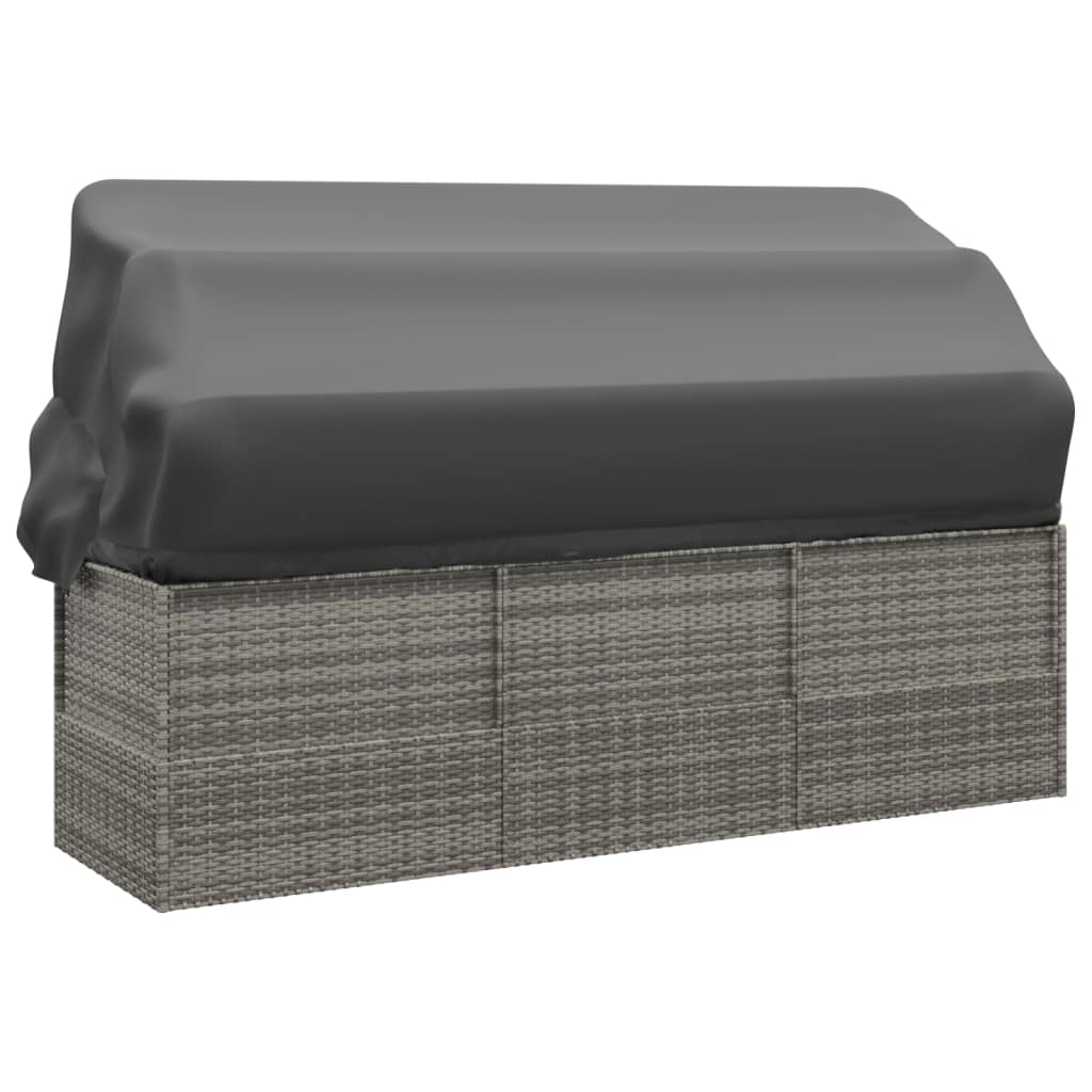 Outdoor-Loungebett mit Dach und Kissen Schwarz Poly Rattan
