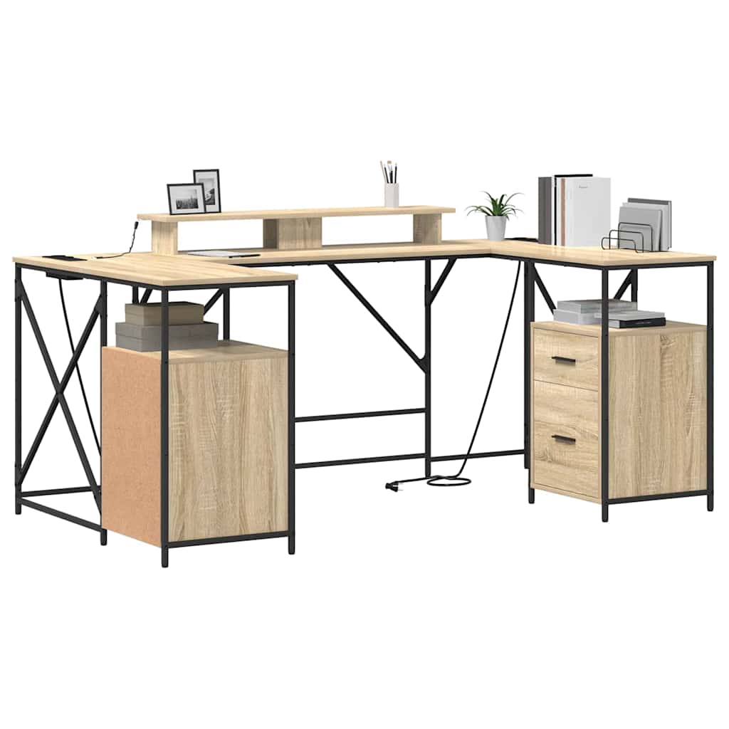 Schreibtisch mit Regal Schwarz Eichen-Optik 182 x 101 x 87,5 cm