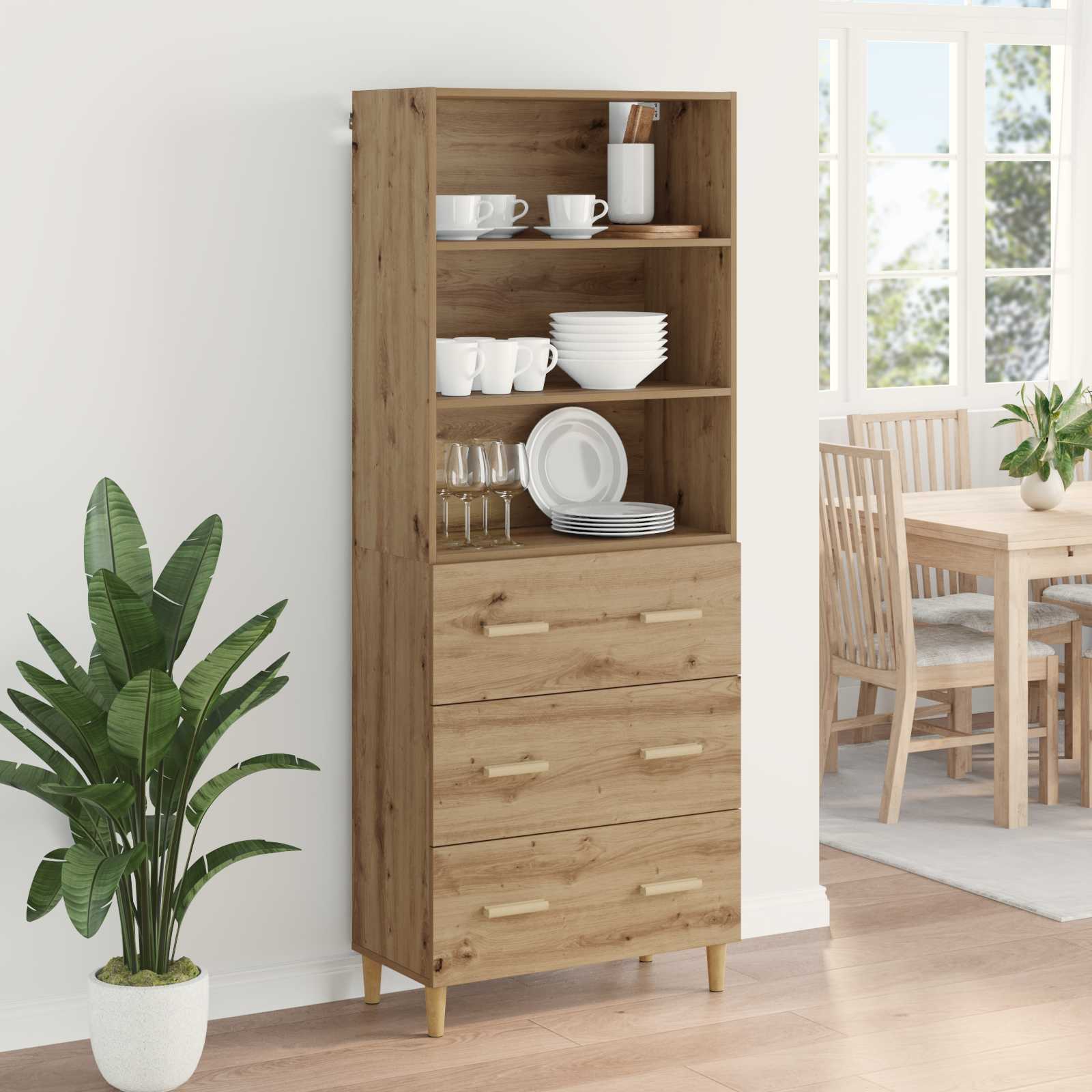 Highboard Altholz 69,5 x 32,5 x 180 cm Holzwerkstoff