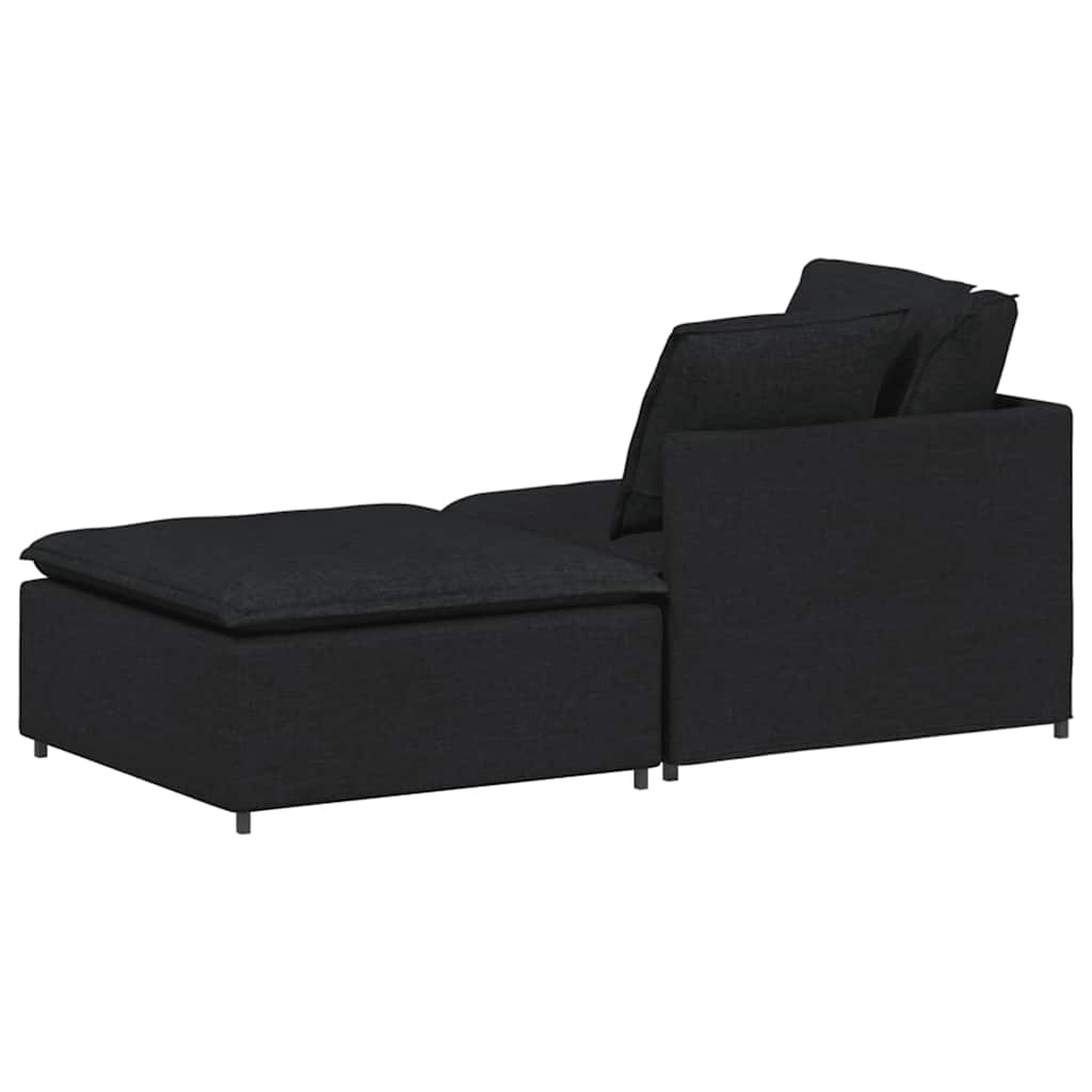 Modulares Sofa mit Fußhocker Kissen Stoff Hellgrau