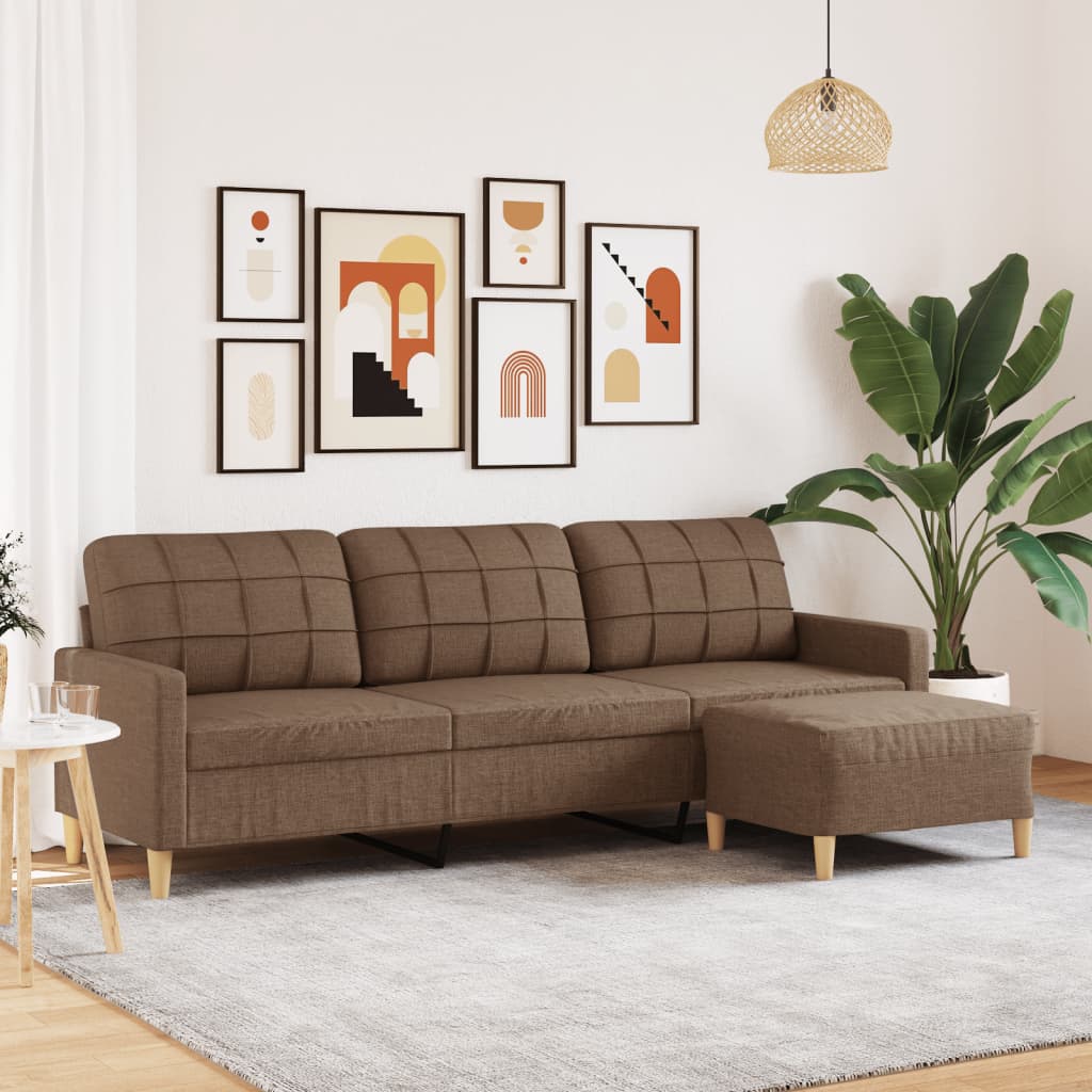 3-Sitzer-Sofa mit Hocker Taupe 180 cm Stoff
