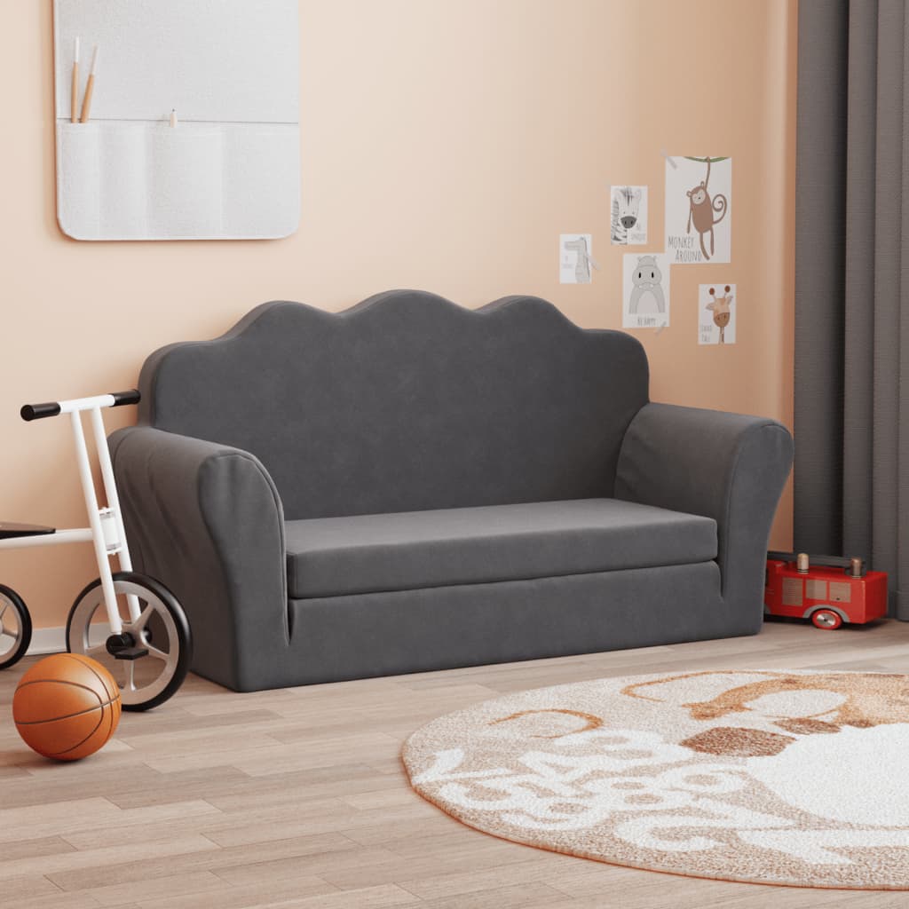 Kindersofa Hellgrau mit Sternen Weich Plüsch