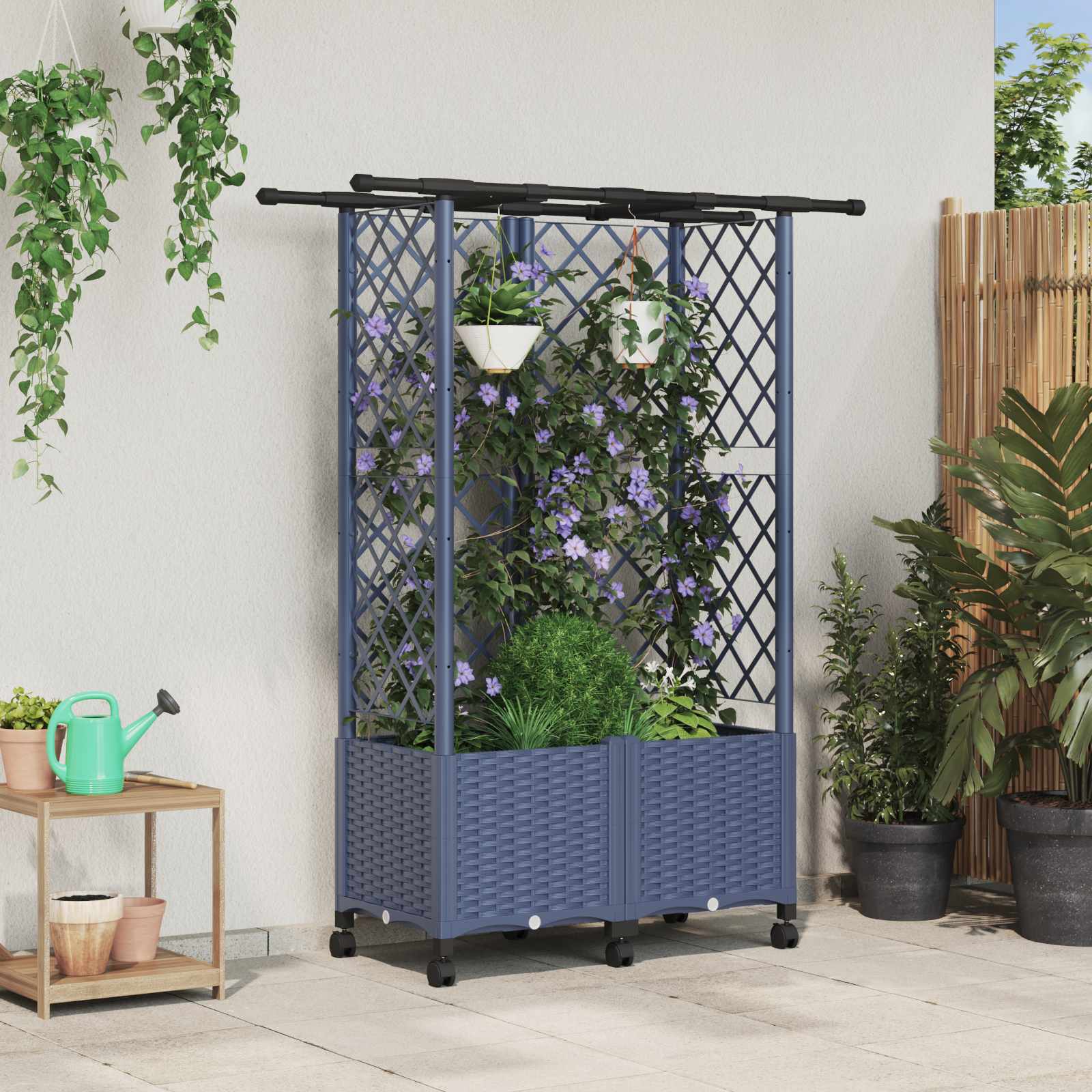 Hochbeet mit Rankgitter und Dach Braun 124 x 40 x 123 cm PP