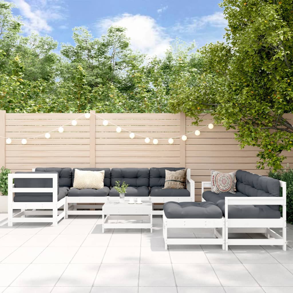 10-tlg. Garten-Lounge-Set mit Kissen Schwarz Massivholz