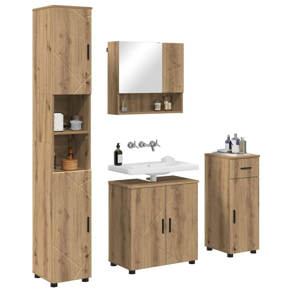 Badezimmermöbel-Set mit Tür 4 pcs Weiß Holzwerkstoff & Metall