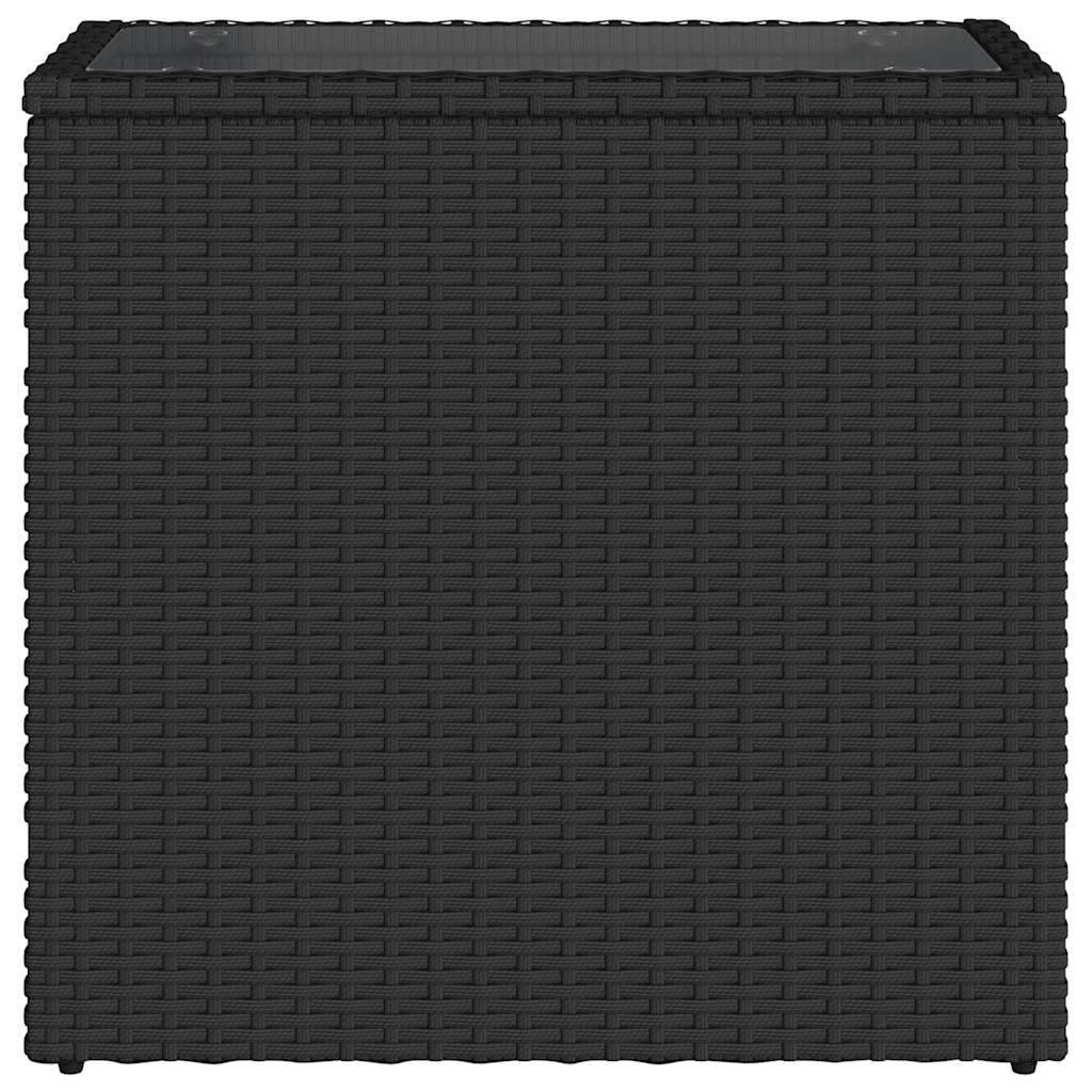 Garten-Beistelltisch mit Glasplatte Schwarz 58x27,5x55cm Rattan