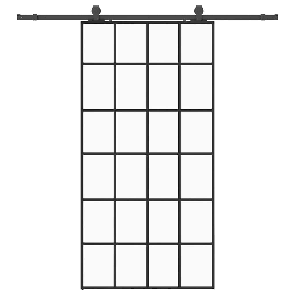Schiebetür mit Beschlag Schwarz 76x205 cm ESG-Glas