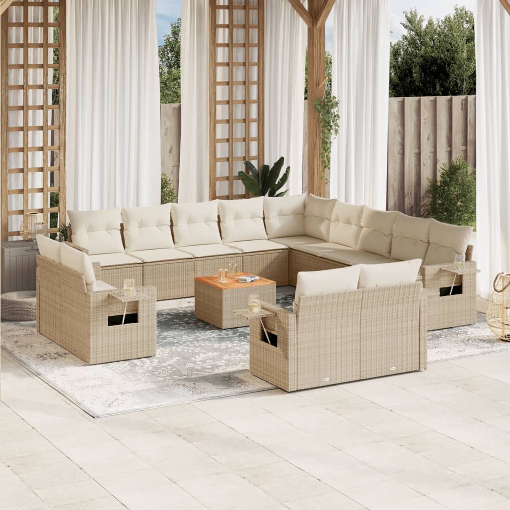 14-tlg. Garten-Sofagarnitur mit Kissen Schwarz Poly Rattan