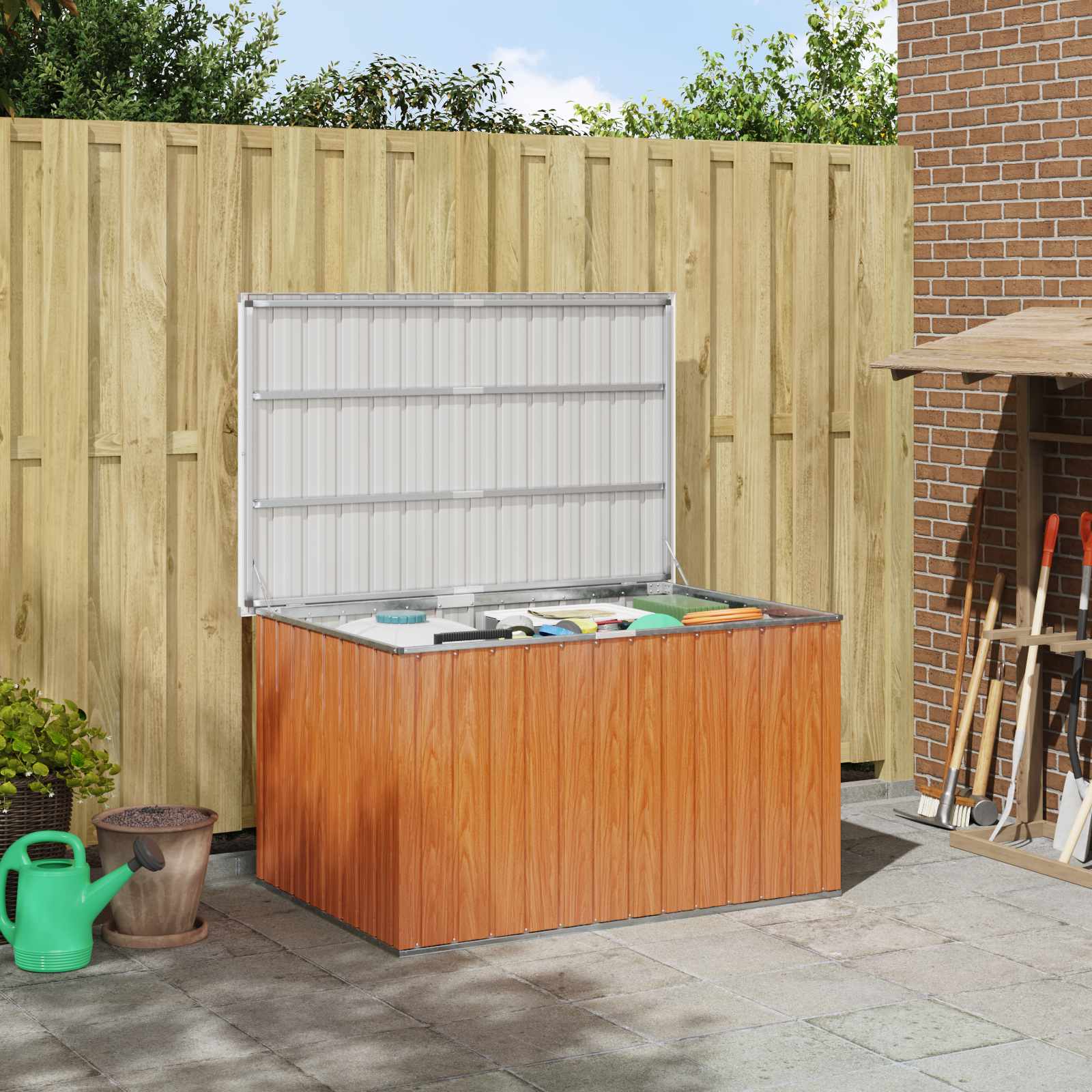Außenlagerbox Holz 109 x 67 x 65 cm Verzinkter Stahl