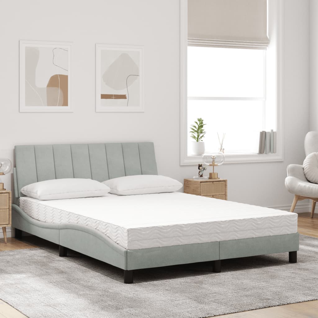 Bett mit Matratze "Hanko" Hellgrau 80x200 cm Samt