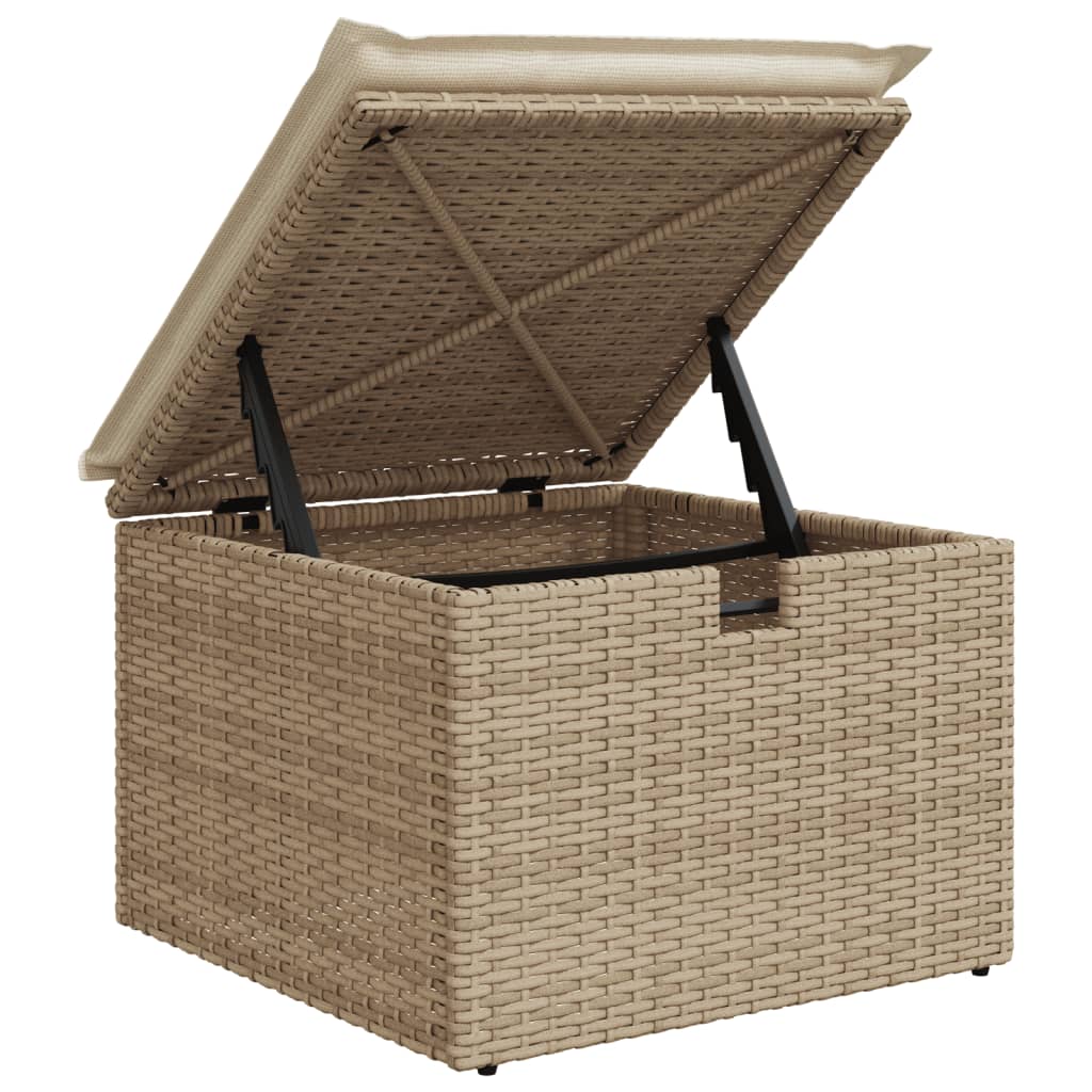 Gartenhocker mit Kissen Schwarz 55x55x37 cm Poly Rattan
