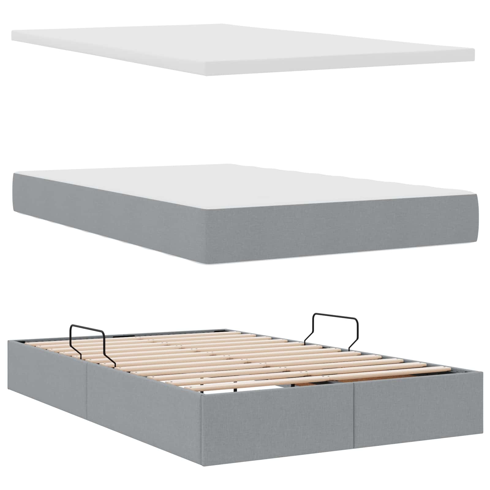 Aufbewahrungsbett mit Matratze Hellgrau 90 x 190 cm Polyester
