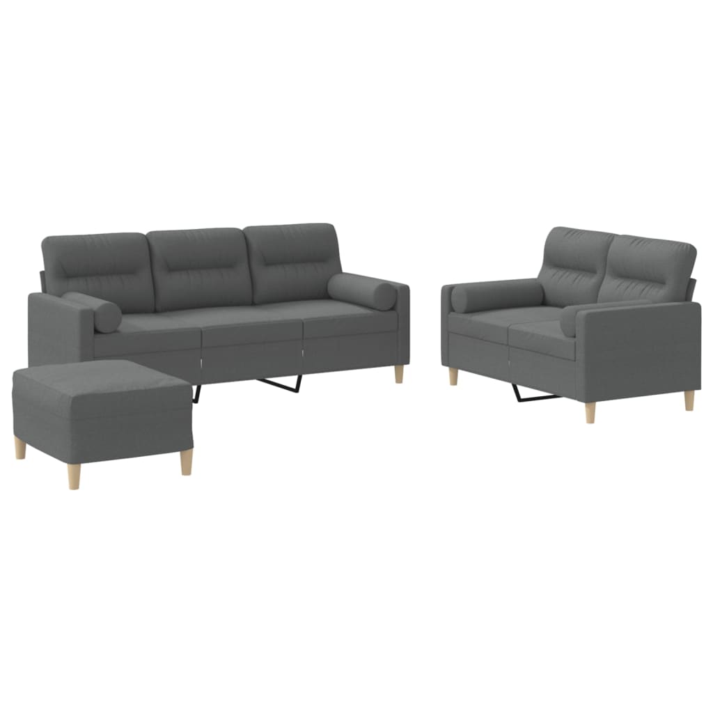 3-tlg. Sofagarnitur mit Kissen Taupe Stoff