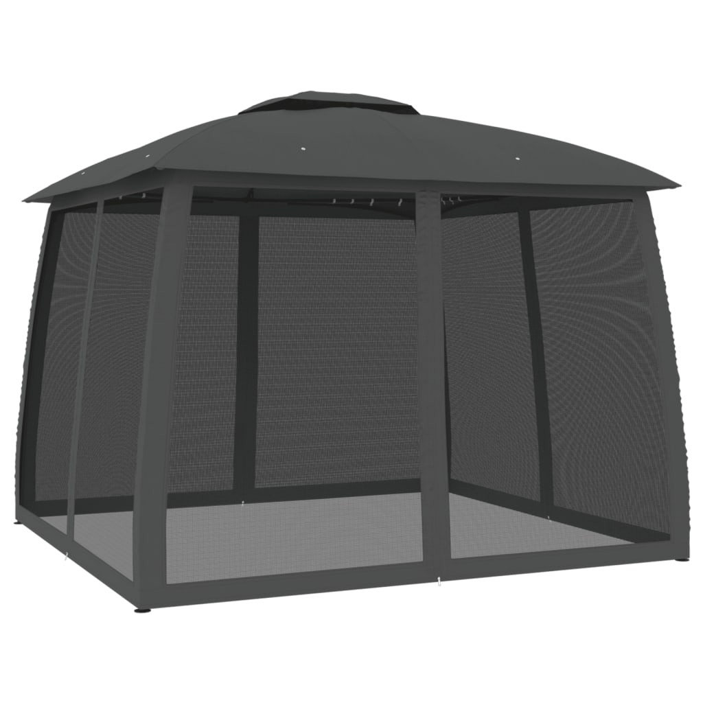 Pavillon mit Doppeldach & Netzwänden Creme 2,93x2,93 m Stahl