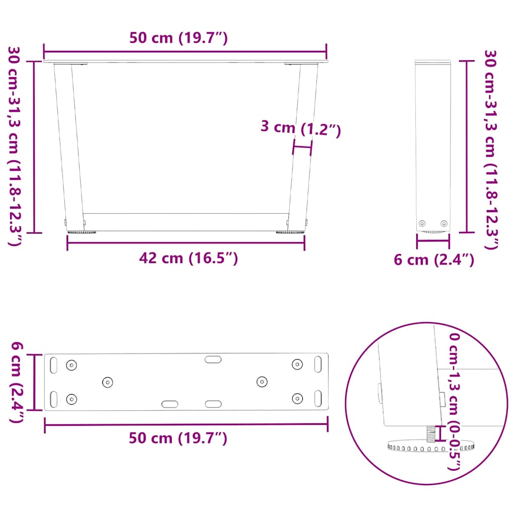 Couchtischbeine V-Form 2 Stück Schwarz 30x(30-31,3) cm Stahl