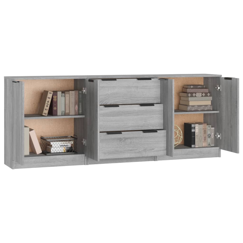 3-tlg. Sideboards Weiß Holzwerkstoff