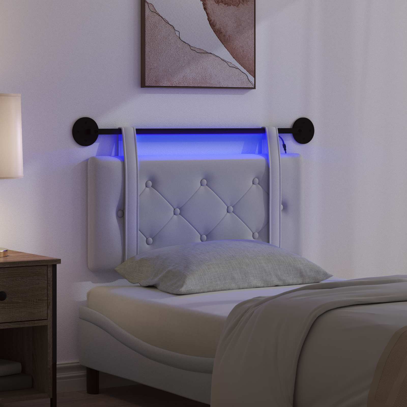 Hängendes Kopfteil Mit LED Licht Creme Kunstleder