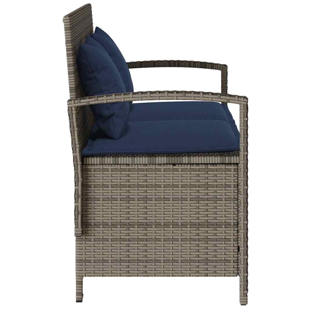 Gartenbank mit Stauraum und Kissen Schwarz Poly Rattan