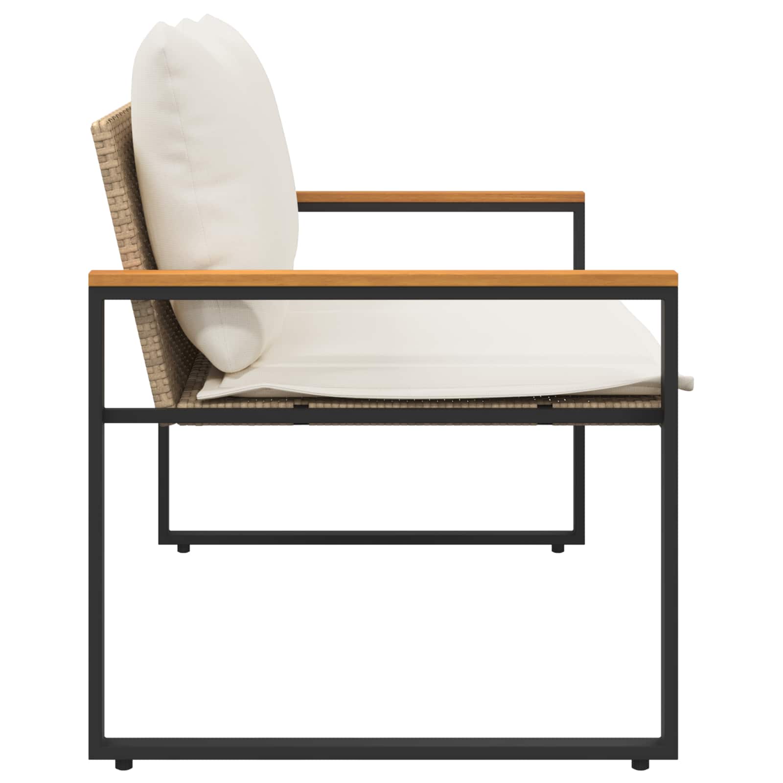 Bank mit Kissen Schwarz und Cremeweiß 115 x 65 x 72 cm Rattan