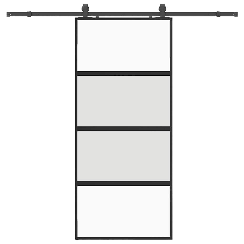 Schiebetür mit Beschlag Schwarz 76x205 cm Hartglas