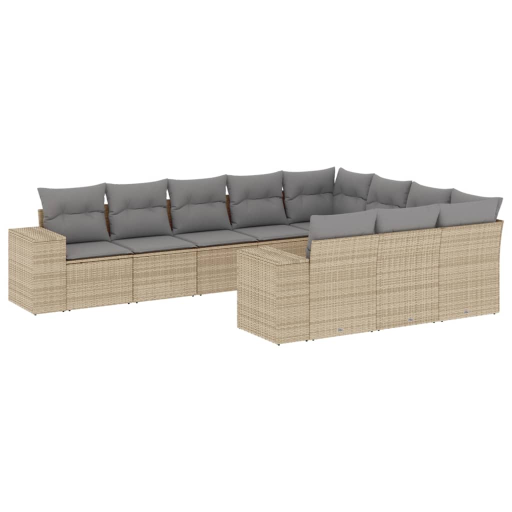10-tlg. Garten-Sofagarnitur mit Kissen Schwarz Poly Rattan