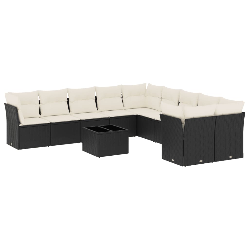 10-tlg. Garten-Sofagarnitur mit Kissen Schwarz Poly Rattan