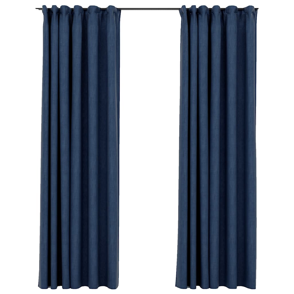 Verdunkelungsvorhänge Haken Leinenoptik 2Stk. Schwarz 140x175cm