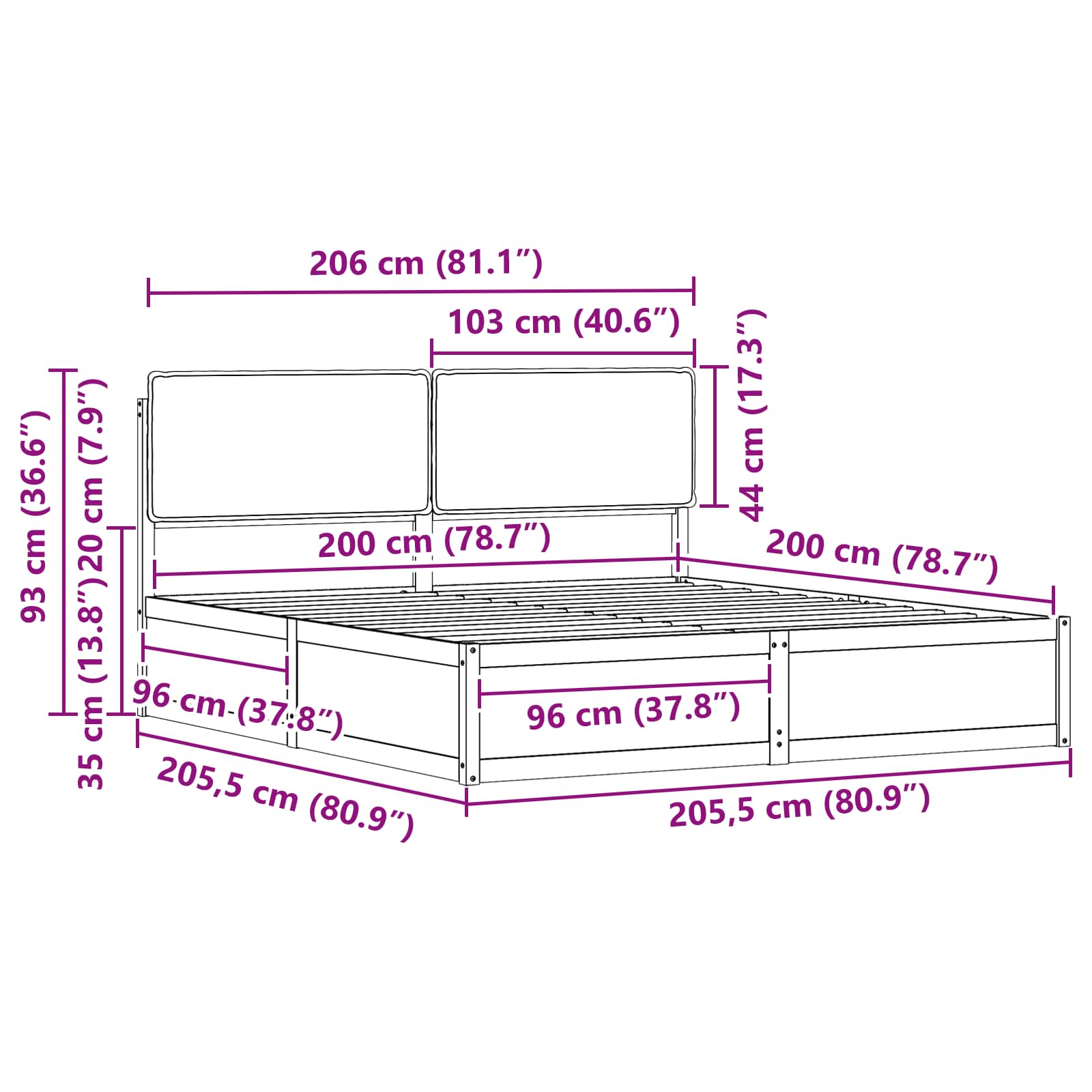 Bettgestell mit gepolstertem Kopfteil Hellgrau 200 x 200 cm