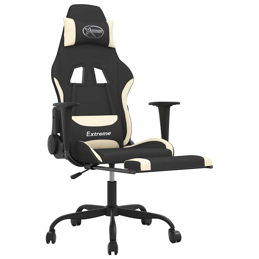 Gaming-Stuhl mit Massagefunktion Schwarz und Creme Stoff