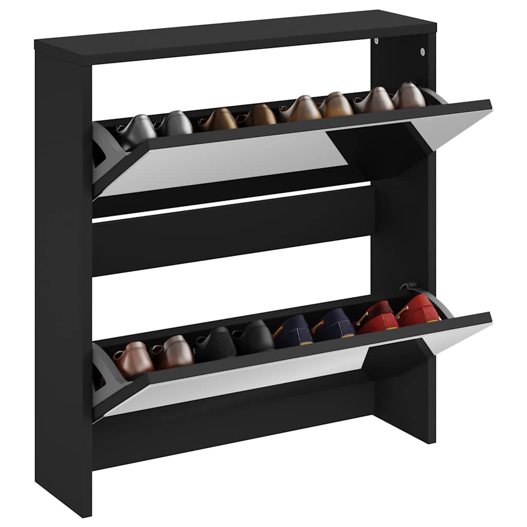 Schuhschrank mit 2 Fächern Spiegel Eiche-Optik 63x17x67 cm