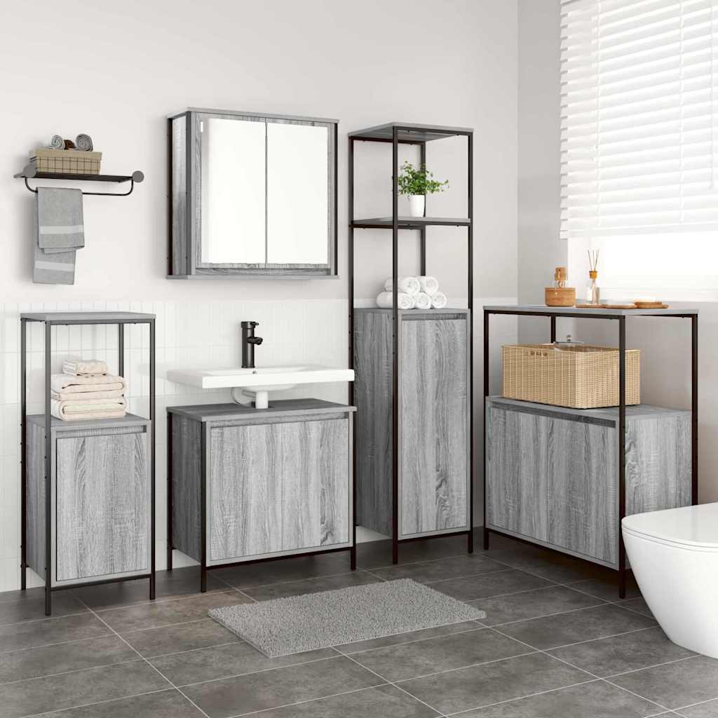 Badezimmermöbel-Set 5 pcs Schwarz Eichen-Optik Holzwerkstoff