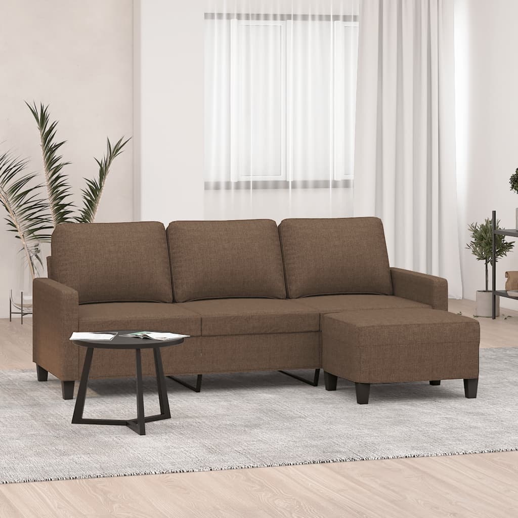 3-Sitzer-Sofa mit Hocker Creme 180 cm Stoff