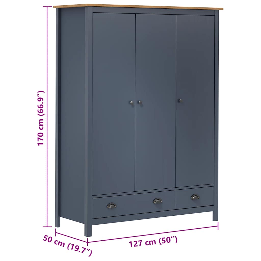 Kleiderschrank mit 3 Türen Hill 127x50x170cm Massivholz Kiefer