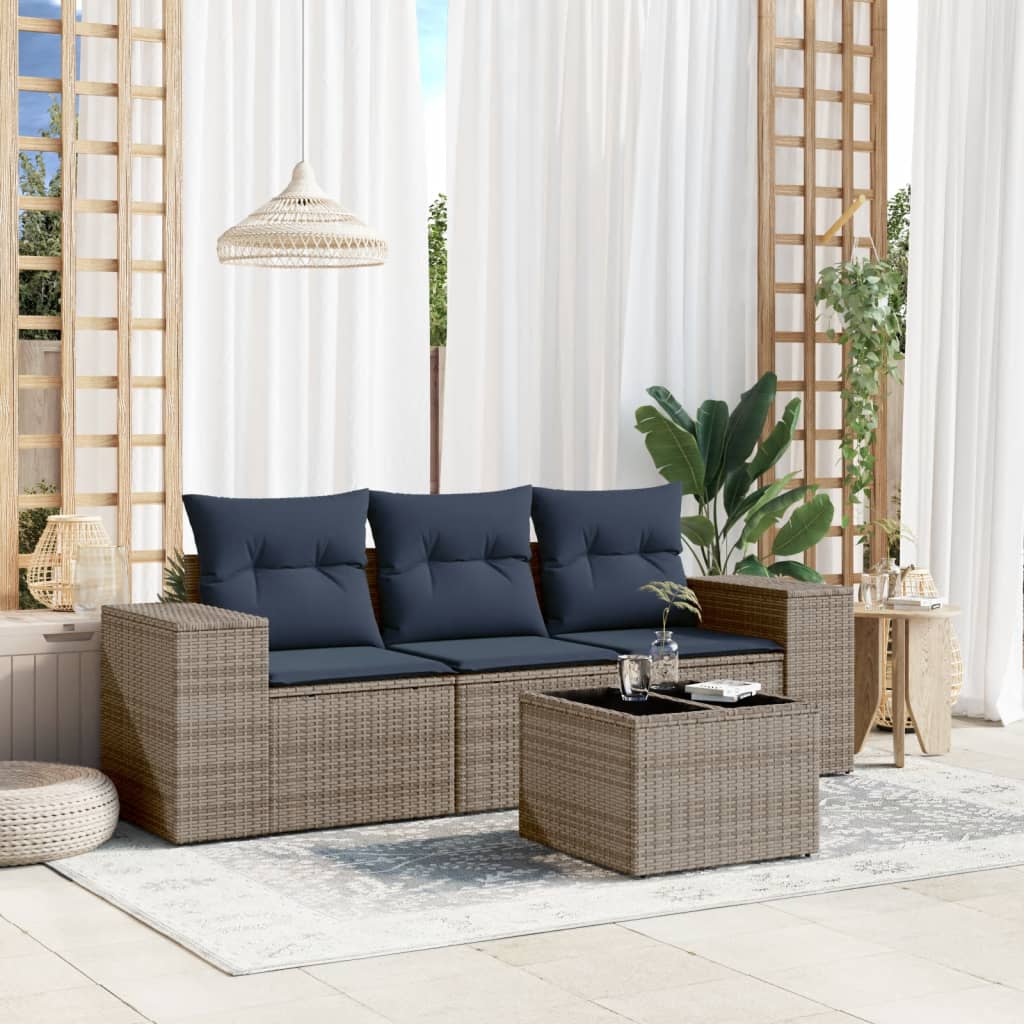 3-teiliges Gartensofa-Set mit Kissen, schwarzes Polyrattan
