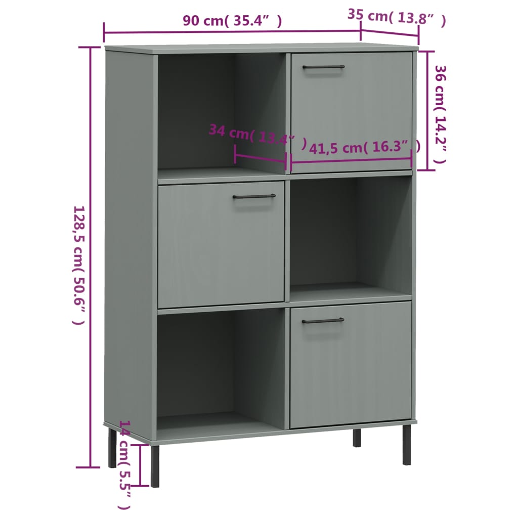 Bücherregal OSLO Metallbeine Braun 90x35x128,5 cm Massivholz