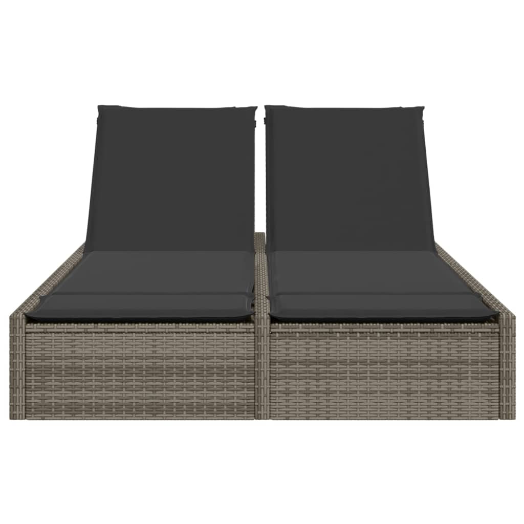 Doppel-Sonnenliege mit Kissen Schwarz Poly Rattan