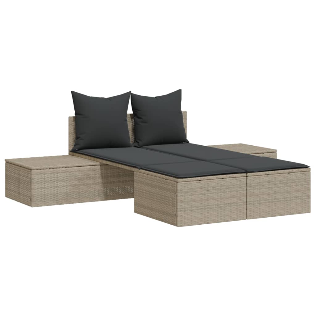 Doppel-Sonnenliege mit Auflagen Beige Poly Rattan