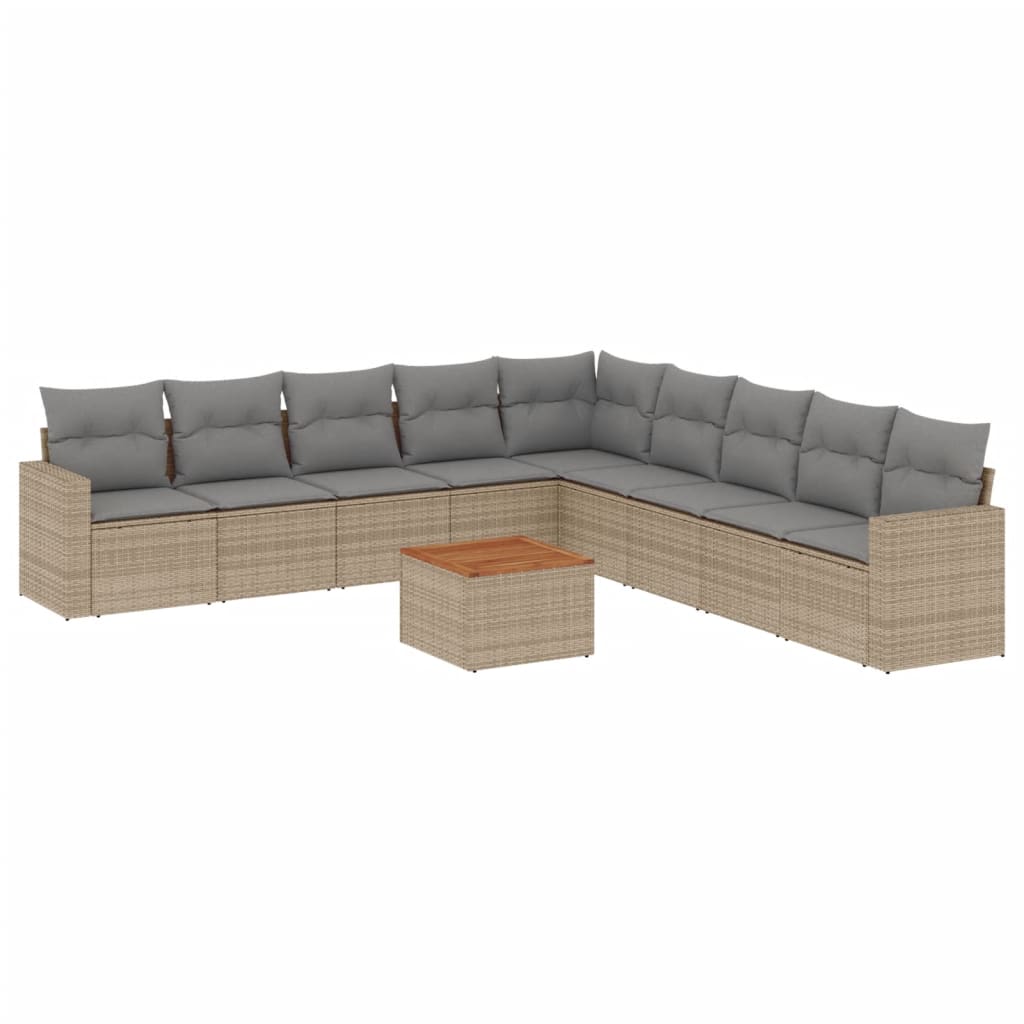 10-tlg. Garten-Sofagarnitur mit Kissen Schwarz Poly Rattan